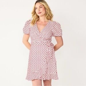 Draper James RSVP Embroidered Flowers Puff Sleeve Red White Wrap Dress Small